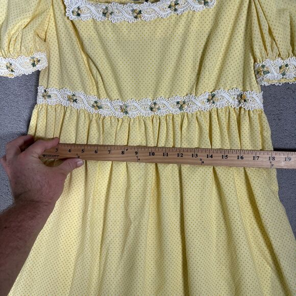 Vintage Butter Yellow Tiered Prairie Maxi Dress Cottage Core Ditsy Bridgerton‎ - Picture 12 of 16